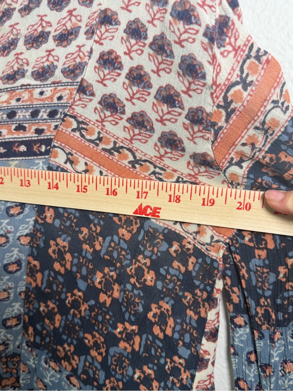 Free People Patterned Button-Front Colorblock Patchwork Boho Top Size S - Picture 13 of 14